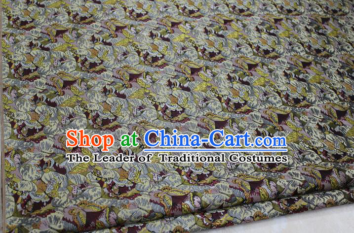 Chinese Traditional Ancient Costume Palace Flowers Pattern Kimono Brown Brocade Tang Suit Satin Cheongsam Fabric Hanfu Material