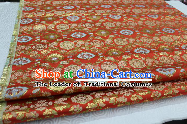 Chinese Traditional Ancient Costume Royal Palace Pattern Cheongsam Red Brocade Tang Suit Satin Mongolian Robe Fabric Hanfu Material