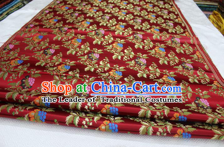 Chinese Traditional Ancient Costume Palace Grape Pattern Cheongsam Purplish Red Brocade Tang Suit Satin Fabric Hanfu Material