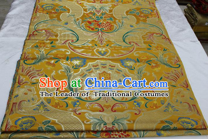 Chinese Traditional Ancient Costume Palace Pattern Mongolian Robe Yellow Brocade Tang Suit Satin Fabric Hanfu Material