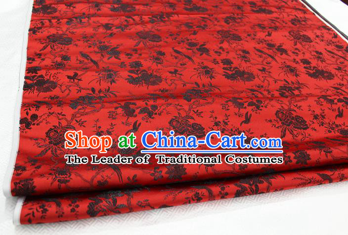 Chinese Traditional Ancient Costume Palace Magpies Plum Flower Pattern Red Brocade Tang Suit Satin Cheongsam Fabric Hanfu Material