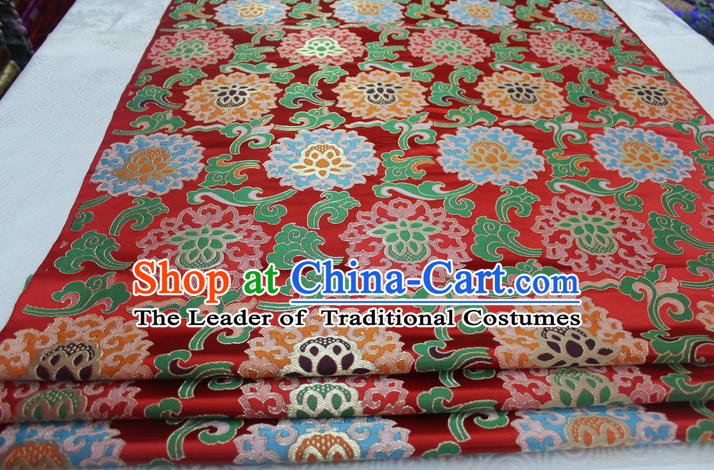 Chinese Traditional Ancient Costume Royal Palace Lotus Pattern Mongolian Robe Tang Suit Red Brocade Cheongsam Satin Fabric Hanfu Material
