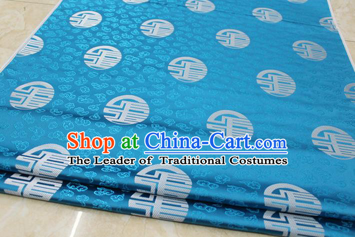 Chinese Traditional Ancient Costume Royal Printing Pattern Tang Suit Mongolian Robe Blue Brocade Satin Fabric Hanfu Material