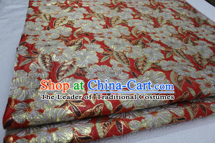 Chinese Traditional Ancient Costume Royal Printing Flowers Pattern Tang Suit Mongolian Robe Red Brocade Satin Fabric Hanfu Material
