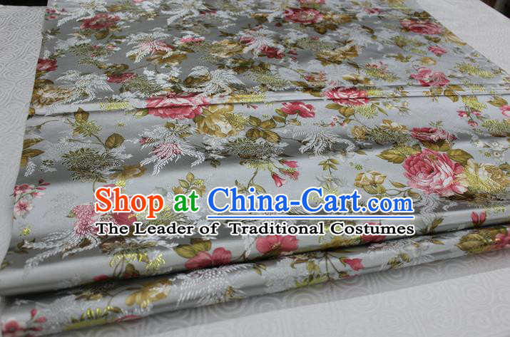 Chinese Traditional Ancient Costume Royal Phoenix Pattern Tang Suit Wedding Dress Grey Brocade Cheongsam Satin Fabric Hanfu Material