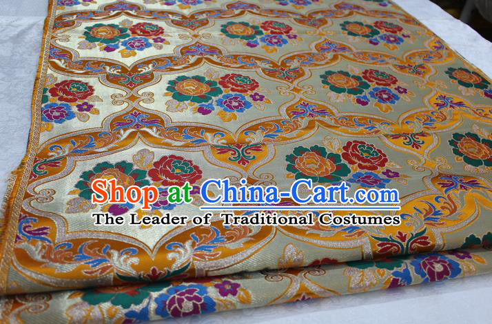Chinese Traditional Ancient Costume Royal Palace Pattern Tang Suit Wedding Dress Yellow Brocade Cheongsam Satin Fabric Hanfu Material