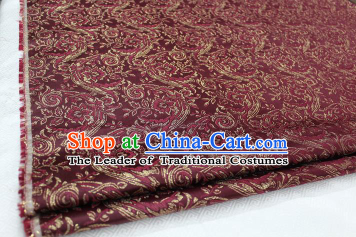 Chinese Traditional Ancient Costume Royal Palace Tang Suit Wine Red Brocade Mongolian Robe Satin Fabric Hanfu Material