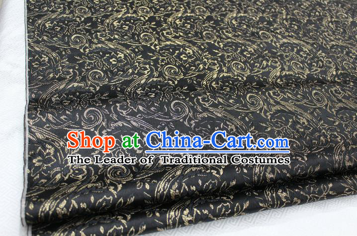 Chinese Traditional Ancient Costume Royal Palace Tang Suit Black Brocade Mongolian Robe Satin Fabric Hanfu Material