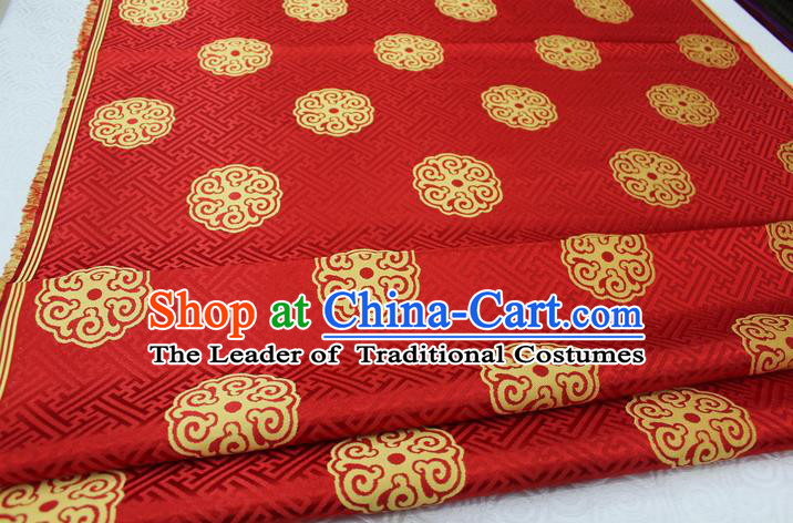 Chinese Traditional Ancient Costume Royal Palace Pattern Mongolian Robe Red Brocade Satin Fabric Hanfu Material