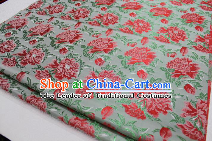 Chinese Traditional Wedding Clothing Palace Red Peony Pattern Tang Suit Cheongsam Green Brocade Ancient Costume Satin Fabric Hanfu Material