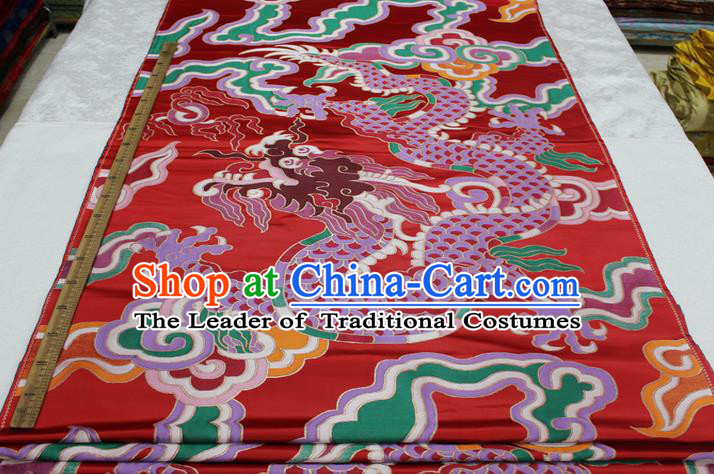 Chinese Traditional Ancient Costume Royal Palace Dragon Pattern Mongolian Robe Red Brocade Cheongsam Satin Fabric Hanfu Material