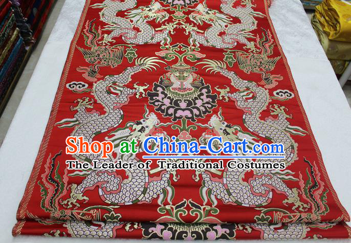 Chinese Traditional Ancient Costume Imperial Robe Red Brocade Royal Palace Dragon Pattern Tang Suit Cheongsam Satin Fabric Hanfu Material
