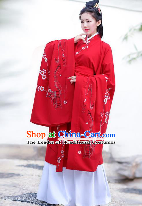 Traditional Chinese Han Dynasty Palace Lady Imperial Princess Hanfu Curving-front Robe Embroidered Costume for Women