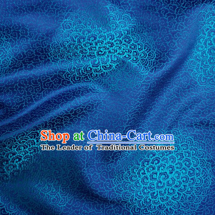 Chinese Traditional Clothing Palace Pattern Tang Suit Blue Brocade Ancient Costume Cheongsam Satin Fabric Hanfu Material