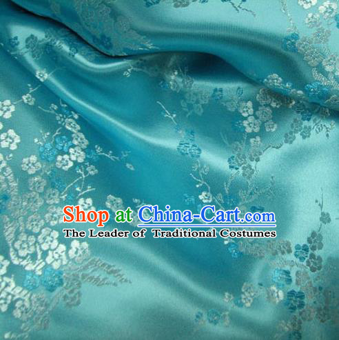 Chinese Traditional Clothing Royal Court Wintersweet Pattern Tang Suit Blue Brocade Ancient Costume Cheongsam Satin Fabric Hanfu Material