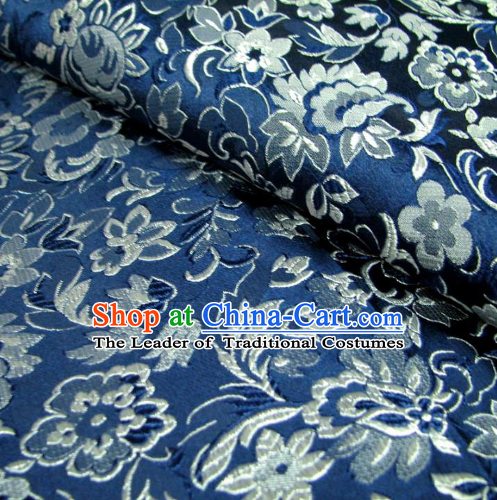 Chinese Traditional Royal Court Wintersweet Pattern Blue Brocade Ancient Costume Tang Suit Cheongsam Bourette Fabric Hanfu Material