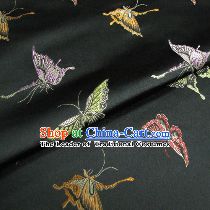 Chinese Traditional Clothing Royal Court Butterfly Pattern Tang Suit Black Brocade Ancient Costume Cheongsam Satin Fabric Hanfu Material