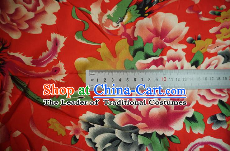 Chinese Traditional Royal Court Peony Pattern Red Cotton Fabric Ancient Costume Tang Suit Cheongsam Hanfu Material