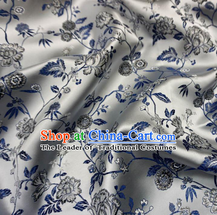 Chinese Traditional Clothing Royal Court Pattern Tang Suit White Brocade Ancient Costume Cheongsam Satin Fabric Hanfu Material