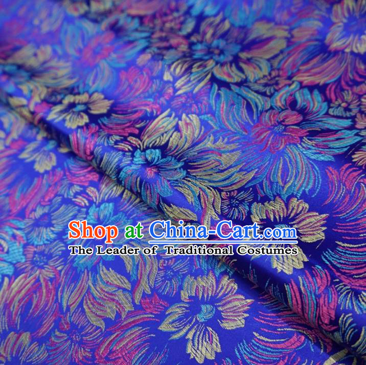 Chinese Traditional Royal Court Flowers Pattern Blue Brocade Xiuhe Suit Fabric Ancient Costume Tang Suit Cheongsam Hanfu Material