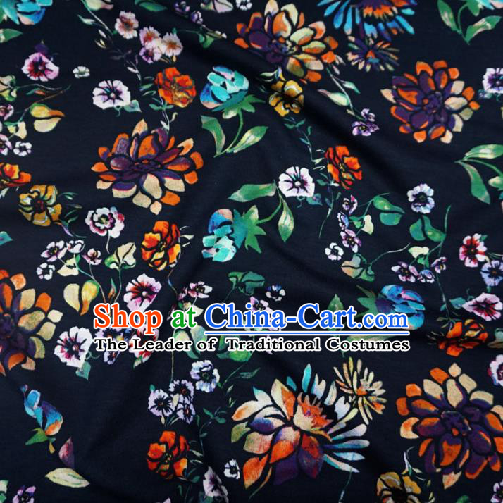 Chinese Traditional Royal Court Flowers Pattern Navy Brocade Xiuhe Suit Fabric Ancient Costume Tang Suit Cheongsam Hanfu Material