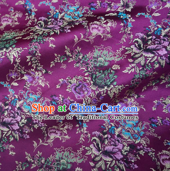 Chinese Traditional Royal Court Printing Flowers Purple Brocade Xiuhe Suit Fabric Ancient Costume Tang Suit Cheongsam Hanfu Material