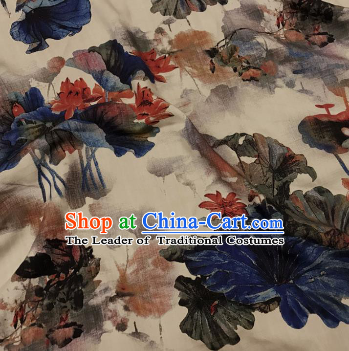 Chinese Traditional Royal Court Printing Lotus Pattern Brocade Xiuhe Suit Fabric Ancient Costume Tang Suit Cheongsam Hanfu Material