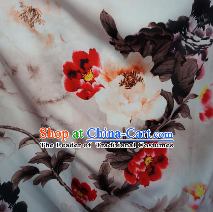 Chinese Traditional Royal Court Printing Flowers Pattern White Brocade Xiuhe Suit Fabric Ancient Costume Tang Suit Cheongsam Hanfu Material
