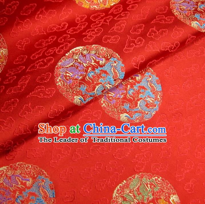 Chinese Traditional Royal Court Round Dragon Pattern Red Brocade Xiuhe Suit Fabric Ancient Costume Tang Suit Cheongsam Hanfu Material