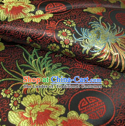 Chinese Traditional Royal Court Chrysanthemum Pattern Black Brocade Xiuhe Suit Fabric Ancient Costume Tang Suit Cheongsam Hanfu Material