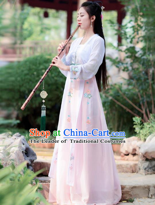 Traditional Chinese Tang Dynasty Palace Lady Ancient Fairy Princess Hanfu Embroidered Costume for Women