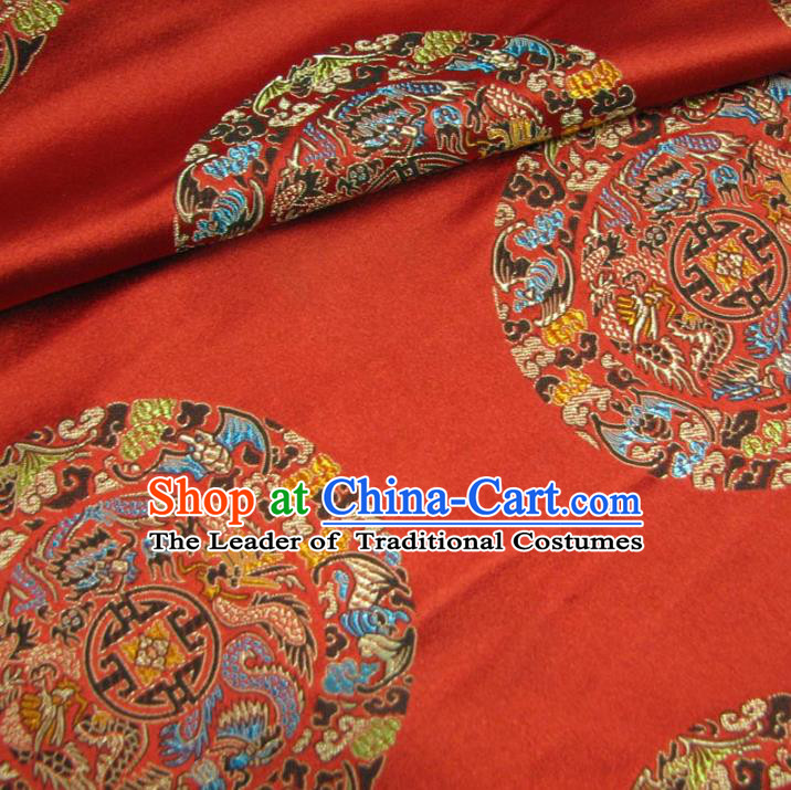 Chinese Traditional Royal Palace Dragons Pattern Design Red Brocade Xiuhe Suit Fabric Ancient Costume Tang Suit Cheongsam Hanfu Material