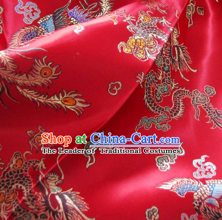 Chinese Traditional Royal Palace Dragon Phoenix Pattern Design Red Brocade Xiuhe Suit Fabric Ancient Costume Tang Suit Cheongsam Hanfu Material