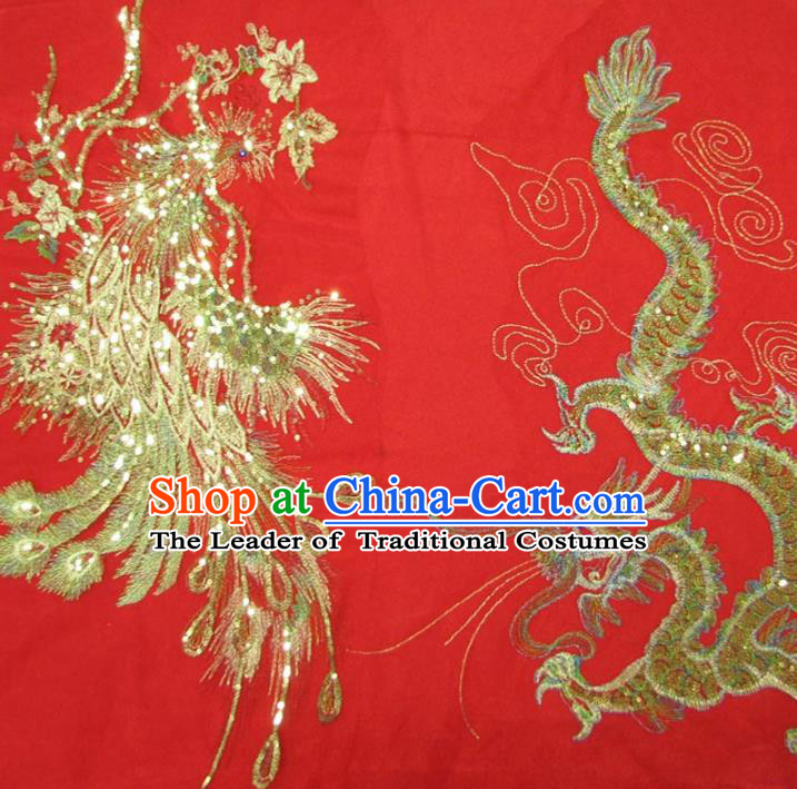 Chinese Traditional Royal Palace Dragon Phoenix Pattern Design Red Brocade Xiuhe Suit Fabric Ancient Costume Tang Suit Cheongsam Hanfu Material