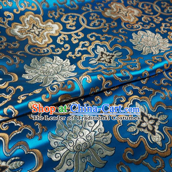 Chinese Traditional Royal Palace Pattern Design Blue Brocade Mongolian Robe Fabric Ancient Costume Tang Suit Cheongsam Hanfu Material