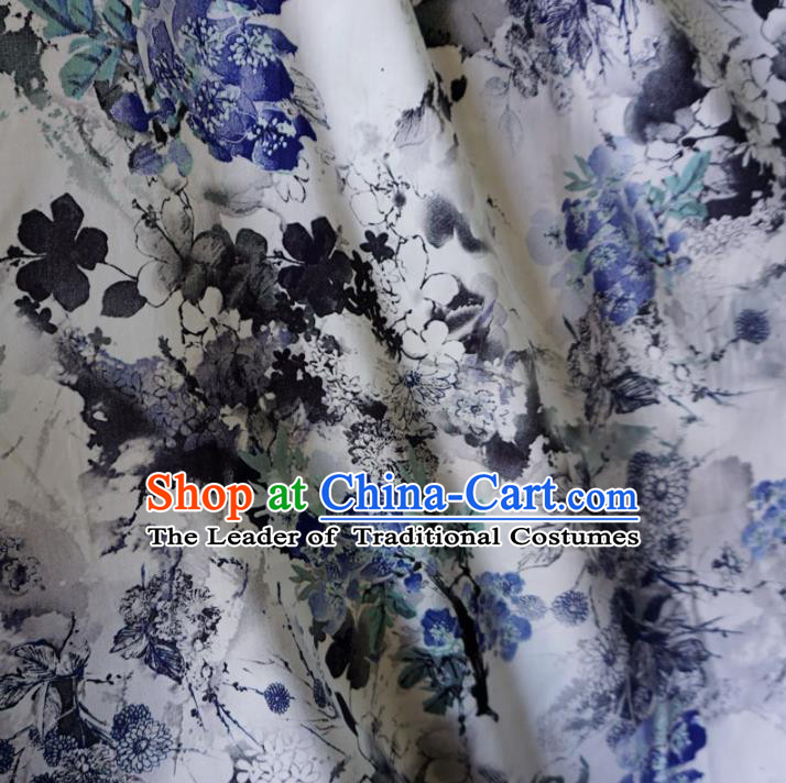 Chinese Traditional Royal Palace ink Painting Flowers White Brocade Fabric Ancient Costume Tang Suit Cheongsam Hanfu Material