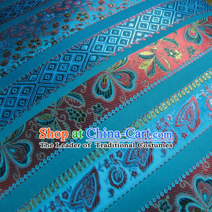 Chinese Traditional Royal Palace Pattern Design Mongolian Robe Blue Brocade Fabric Ancient Costume Tang Suit Cheongsam Hanfu Material