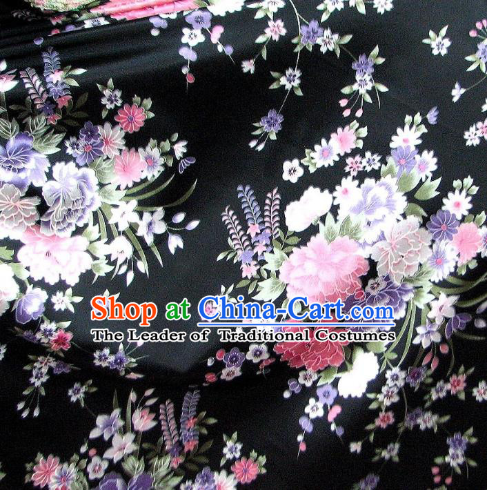Chinese Traditional Royal Palace Flowers Pattern Design Black Brocade Fabric Ancient Costume Tang Suit Cheongsam Hanfu Material