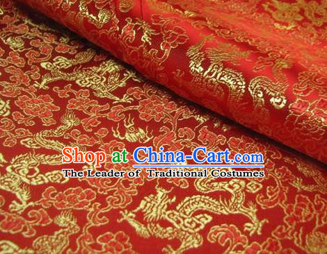 Chinese Traditional Royal Palace Dragons Pattern Design Red Brocade Fabric Ancient Costume Tang Suit Cheongsam Hanfu Material