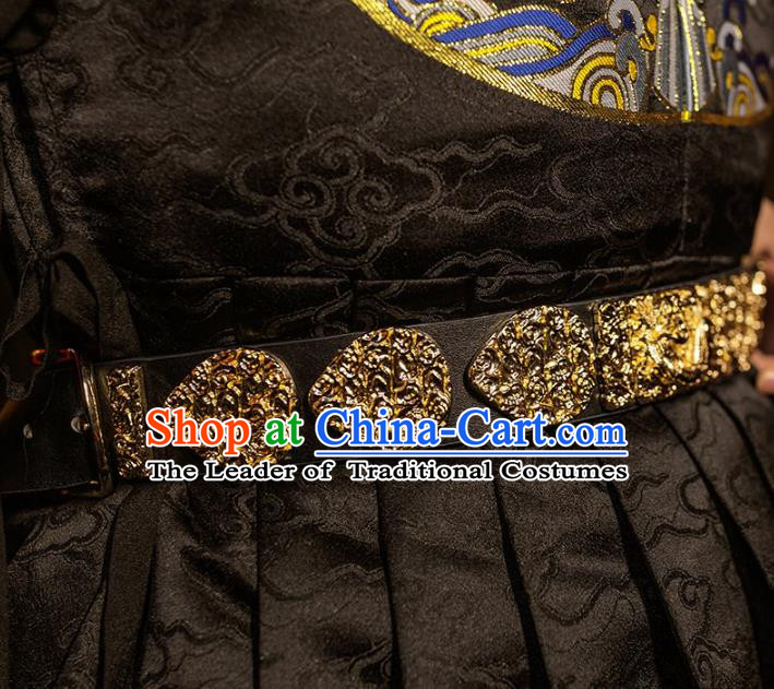 Traditional Chinese Ming Dynasty Swordsman Leather Belts Waistband for Men