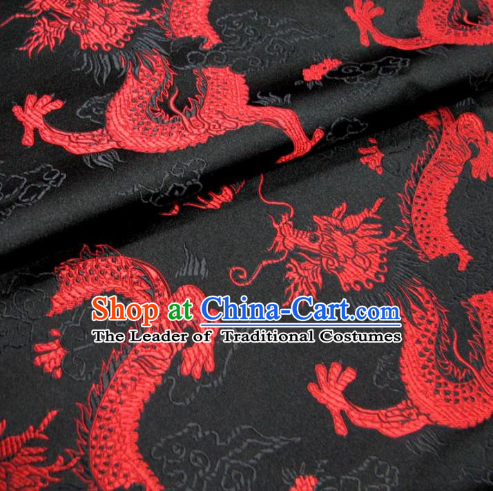 Chinese Traditional Palace Dragons Pattern Hanfu Black Brocade Mongolian Robe Fabric Ancient Costume Tang Suit Cheongsam Material