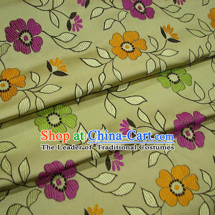 Chinese Traditional Palace Flowers Pattern Hanfu Yellow Brocade Mongolian Robe Fabric Ancient Costume Tang Suit Cheongsam Material