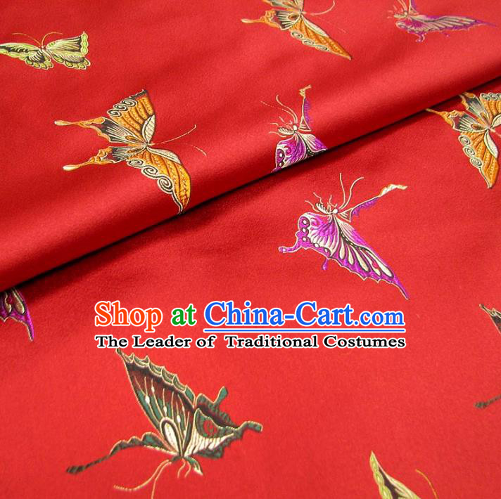 Chinese Traditional Palace Butterfly Pattern Hanfu Red Brocade Fabric Ancient Costume Tang Suit Cheongsam Material