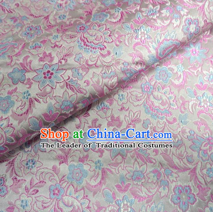 Chinese Traditional Palace Flowers Pattern Hanfu White Brocade Fabric Ancient Costume Tang Suit Cheongsam Material