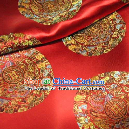 Chinese Traditional Palace Dragons Pattern Design Hanfu Red Brocade Fabric Ancient Costume Tang Suit Cheongsam Material
