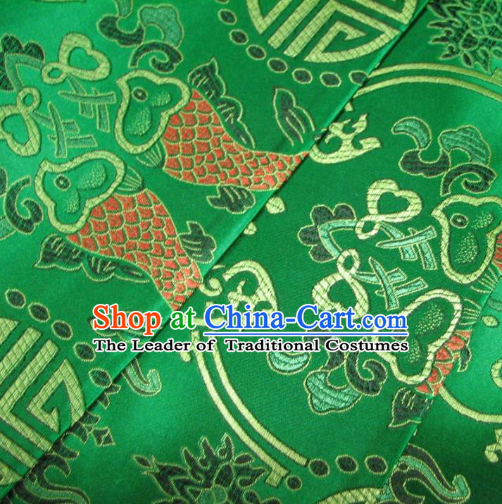 Chinese Traditional Palace Double Fish Pattern Design Hanfu Green Brocade Fabric Ancient Costume Tang Suit Cheongsam Material