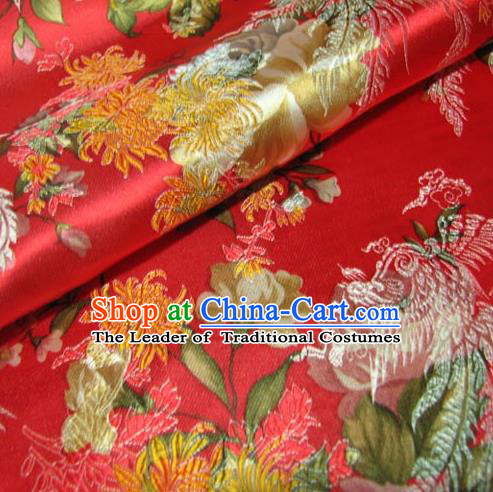 Chinese Traditional Palace Chrysanthemum Pattern Design Hanfu Red Brocade Fabric Ancient Costume Tang Suit Cheongsam Material