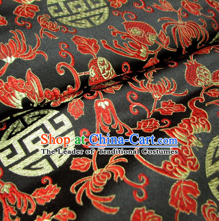 Chinese Traditional Palace Pattern Design Hanfu Black Brocade Fabric Ancient Costume Tang Suit Cheongsam Material