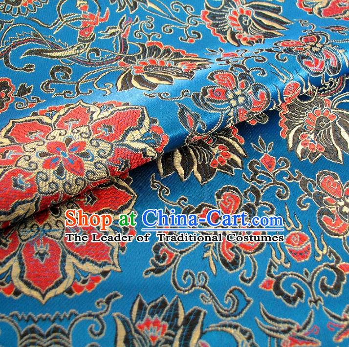Chinese Traditional Palace Rich Pattern Design Hanfu Blue Brocade Fabric Ancient Costume Tang Suit Cheongsam Material