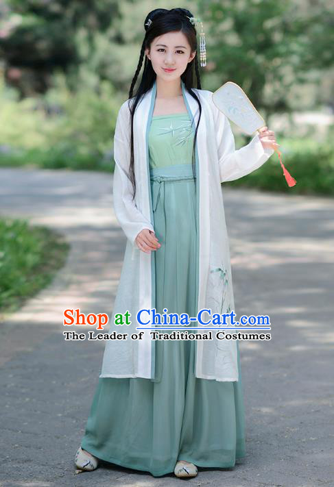 Traditional Chinese Song Dynasty Young Lady Hanfu Embroidered Costume Blouse and Skirts for Women